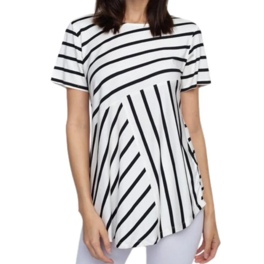 YELETE Women's Short Sleeve Striped Tunic. Fresh, Flattering, NWOT. Sizes S-XL - Picture 2 of 4